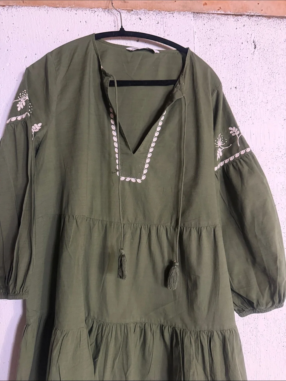 Zara Olive Dress with White Detailing, L - Picture 11 of 13